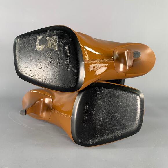 PHOEBE PHILO Size 7.5 Camel Patent Leather Square Toe Boots - Picture 6 of 9
